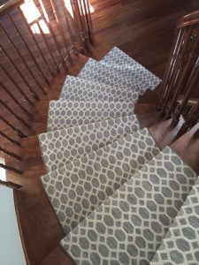 Contemporary Carpet Runners  Modern geometric carpet runner for stairs and Hallways installed on curve staircase in East York
