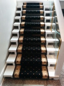 Black Classic Designs Black oriental carpet runner on stairs in Etobicoke, Open stair risers