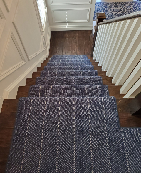 Navy Blue Wool Striped Carpet Stair Runner Ideas,
