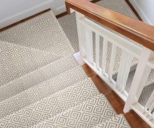 Wool Berber Carpet Stair Runner Ideas, Grey Colour White Geometric Design